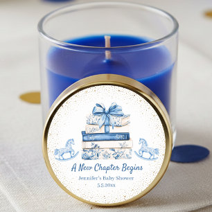 new chapter begins,blue bow books baby shower chic classic round sticker