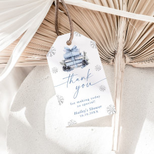 New Chapter Begins Blue Bow Winter Baby Shower Gift Tags