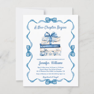  new chapter begins blue ribbon books baby shower  invitation