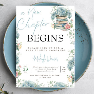New Chapter Begins Blue Storybook Baby Shower Invitation