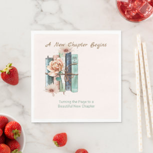 New Chapter Begins Book Stack Floral Napkin