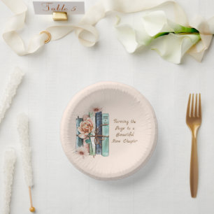 New Chapter Begins Book Stack Floral Paper Plate