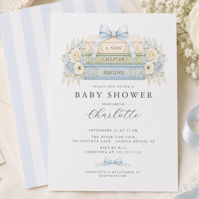 New Chapter Begins Boy Baby Shower Invitation (Creator Uploaded)