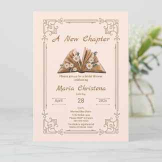 New Chapter Begins Bridal Shower Floral Open Book Invitation