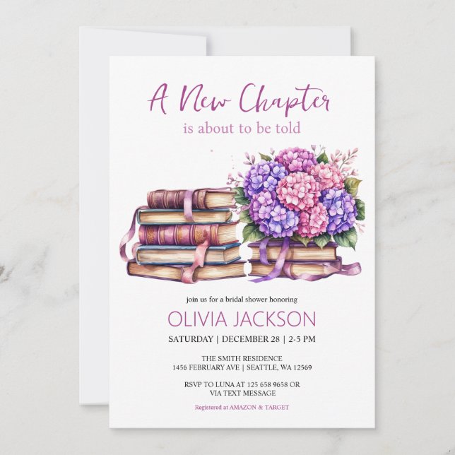 New Chapter Begins Bridal Shower Invitation (Front)