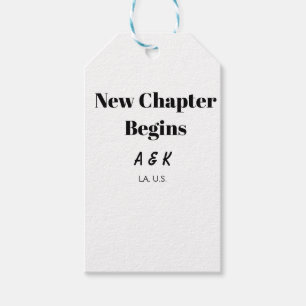 NEW CHAPTER BEGINS couple name wedding PLACE SIMPL Gift Tags