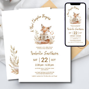 New Chapter Begins Cute Fox Storybook Baby Shower  Invitation
