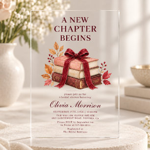 New Chapter Begins Fall QR Code Bridal Shower Acrylic Invitations