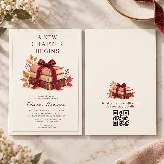 New Chapter Begins Fall QR Code Bridal Shower Invitation (Creator Uploaded)