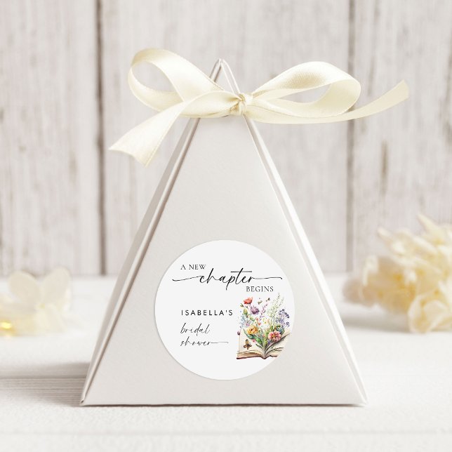New Chapter Begins Floral Book Bridal Shower Classic Round Sticker (Creator Uploaded)