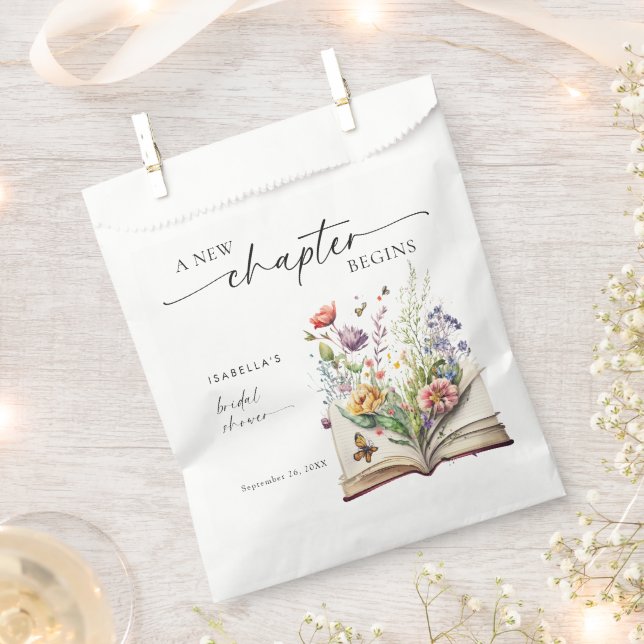 New Chapter Begins Floral Book Bridal Shower Favour Bags (Clipped)