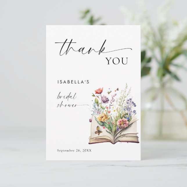 New Chapter Begins Floral Book Bridal Shower Thank You Card (Standing Front)