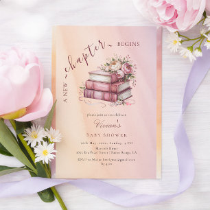 New Chapter Begins Floral Books Baby Shower Invitation