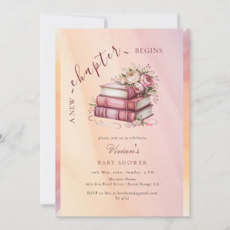 New Chapter Begins Floral Books Baby Shower Invitation