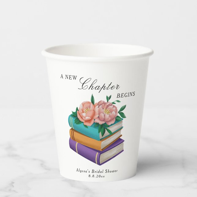 New Chapter Begins Floral Bridal Shower Paper Cups (Front)