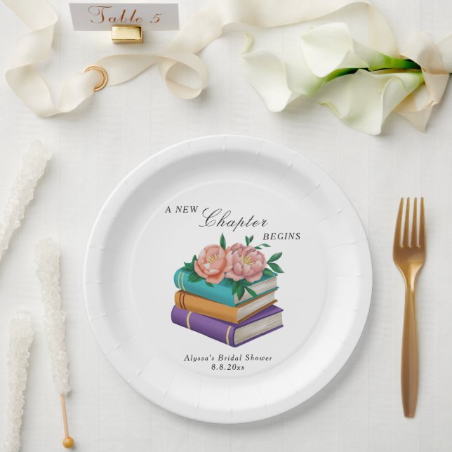 New Chapter Begins Floral Bridal Shower Paper Plate (Wedding)