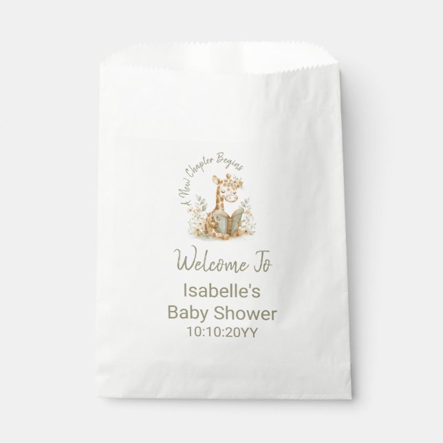 New Chapter Begins Giraffe Storybook Baby Shower  Favour Bags (Front)
