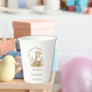 New Chapter Begins Giraffe Storybook Baby Shower  Paper Cups