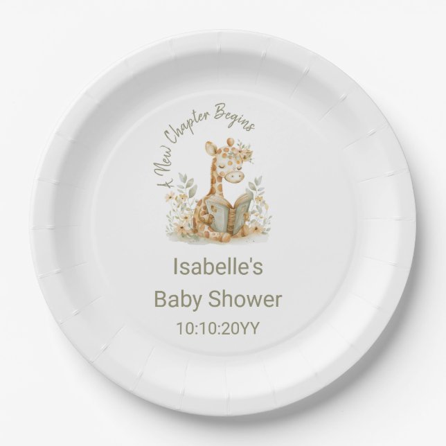 New Chapter Begins Giraffe Storybook Baby Shower  Paper Plate (Front)