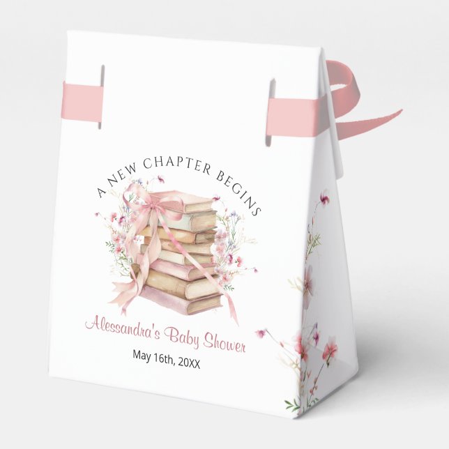 New Chapter Begins Pink Bow Baby Shower Favor Box (Back Side)