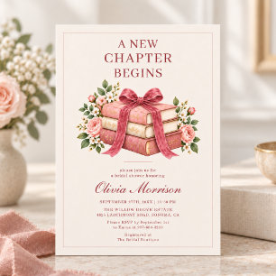 New Chapter Begins Pink Bow Bridal Shower Invitation