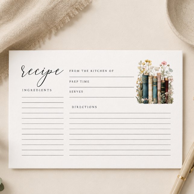 New Chapter Begins Recipe Card (books and wildflowers recipe card)