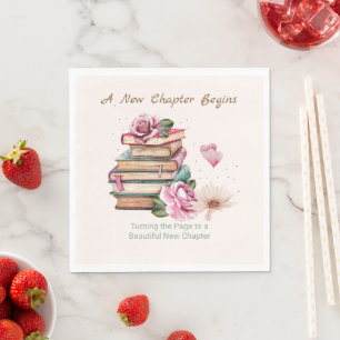New Chapter Begins Romantic Book Theme Floral Napkin