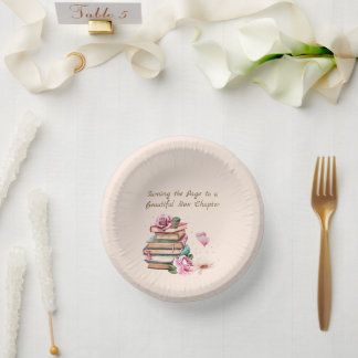New Chapter Begins Romantic Book Theme Floral Paper Plate
