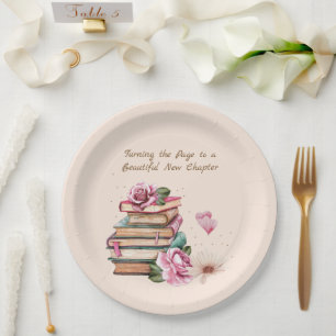New Chapter Begins Romantic Book Theme Floral Paper Plate