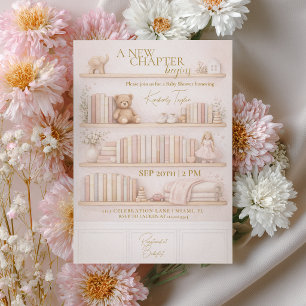 New Chapter Begins Storybook Pink Girl Baby Shower Invitation