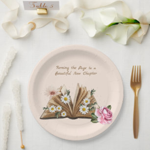 New Chapter Begins Turning the Page Floral Paper Plate