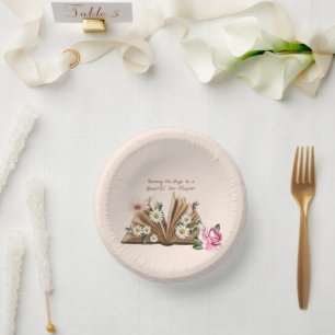 New Chapter Begins Turning the Page Floral Paper Plate