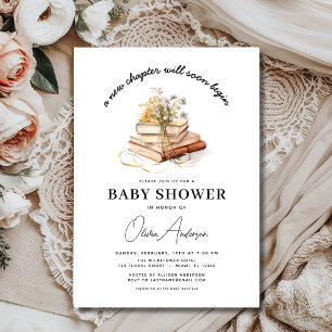 New Chapter Begins Wildflower Book Baby Shower Invitation