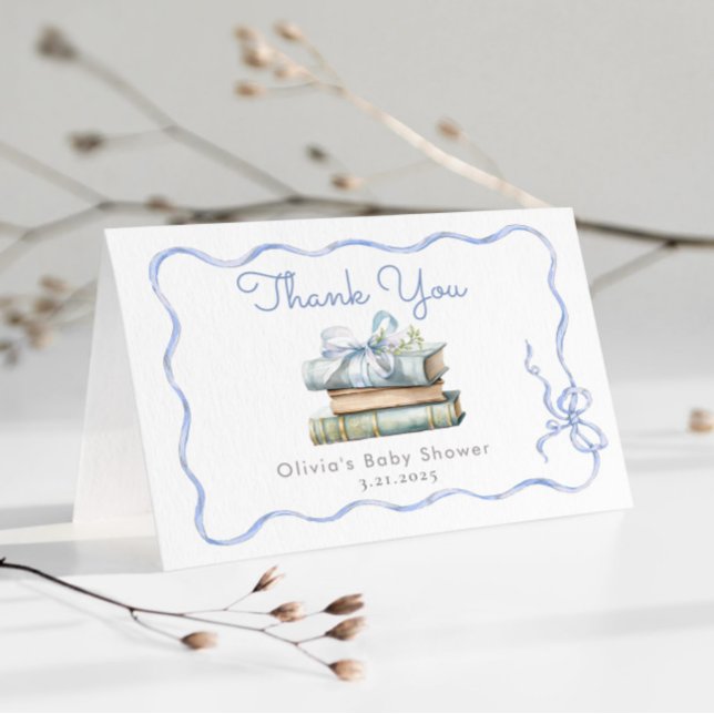New Chapter Blue Bow Baby Shower Thank You Card (Creator Uploaded)