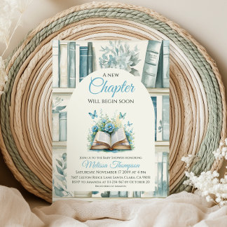 New Chapter Blue Boy Library Book Baby Shower Invitation