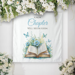 New Chapter Blue Brunch Book Baby Shower Backdrop Tapestry