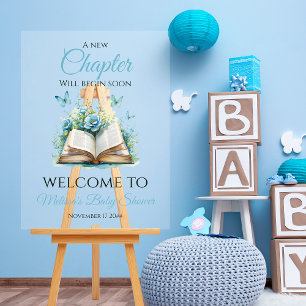 New Chapter Blue Brunch Book Baby Shower Welcome Acrylic Sign