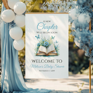 New Chapter Blue Brunch Book Baby Shower Welcome Poster