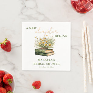New Chapter Boho Book Floral Bridal Shower Napkin
