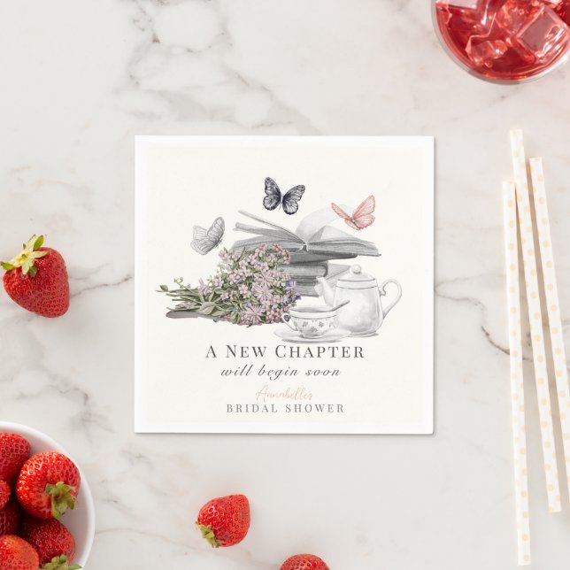 New Chapter Book Butterfly Pink Bridal Shower Napkin (Insitu)