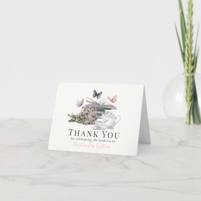 New Chapter Book Butterfly Pk Floral Bridal Shower Thank You Card (Front)
