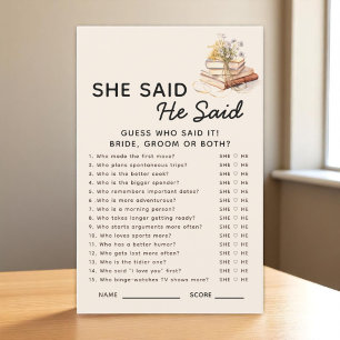 New Chapter Book He Said She Said Bridal Game