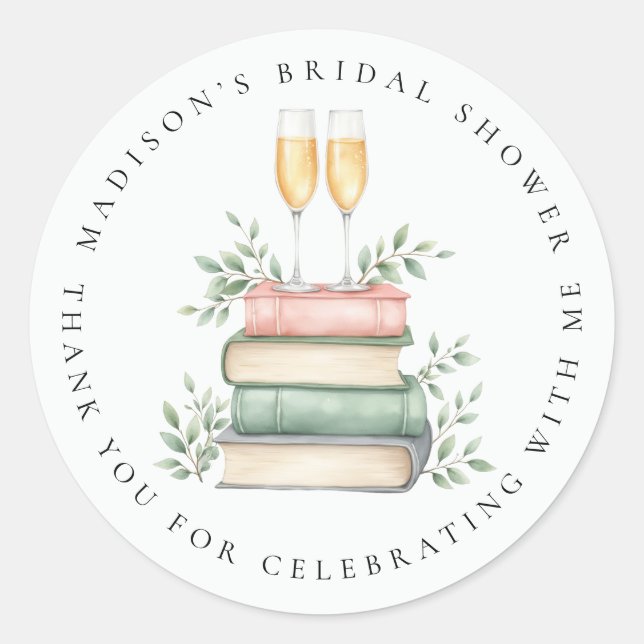 New Chapter Books Bubbly Thank You Bridal Shower Classic Round Sticker (Front)