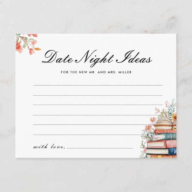 New Chapter Date Night Ideas Bridal Shower Enclosure Card (Front)