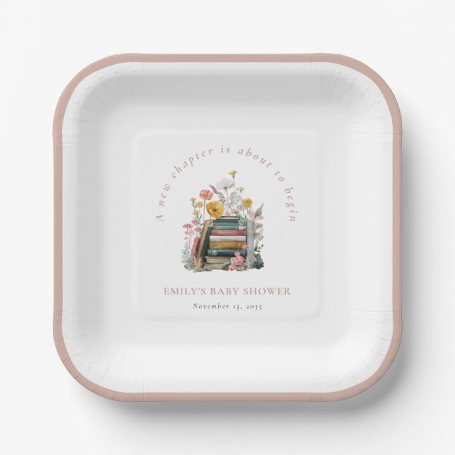 New Chapter Floral Baby Shower Paper Plate (Front)