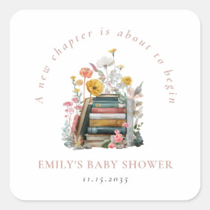 New Chapter Floral Baby Shower Square Sticker