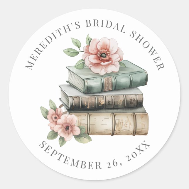 New Chapter Floral Book Bridal Shower Classic Round Sticker (Front)