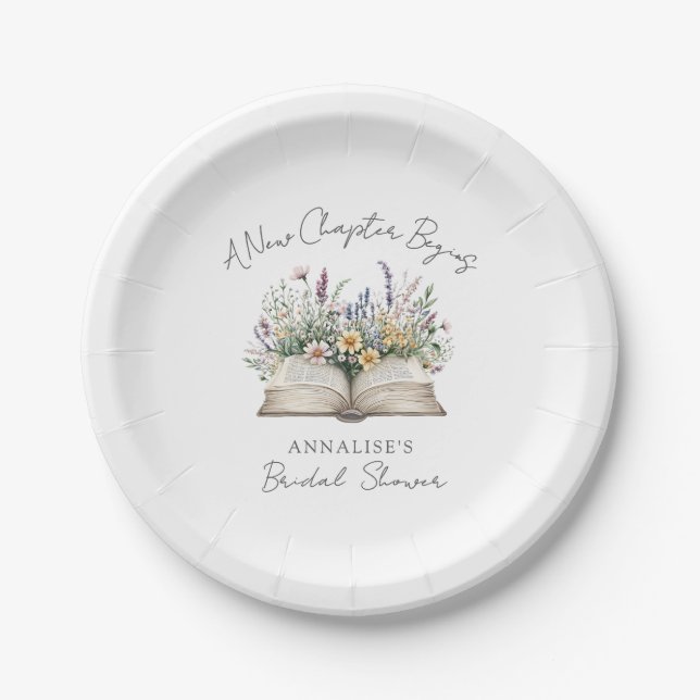 New Chapter Floral Book Bridal Shower Paper Plate (Front)