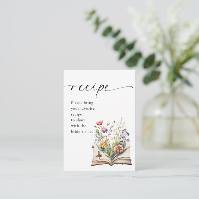 New Chapter Floral Book Bridal Shower Recipe Enclosure Card (Standing Front)
