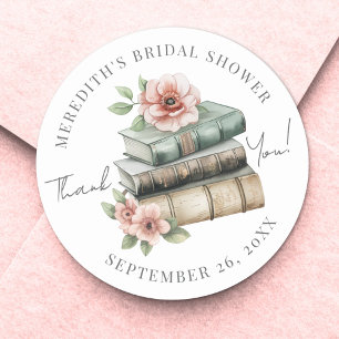 New Chapter Floral Book Bridal Shower Thank You Classic Round Sticker